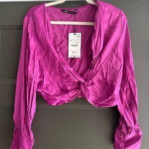 Zara Fuchsia Twist-Front Blouse